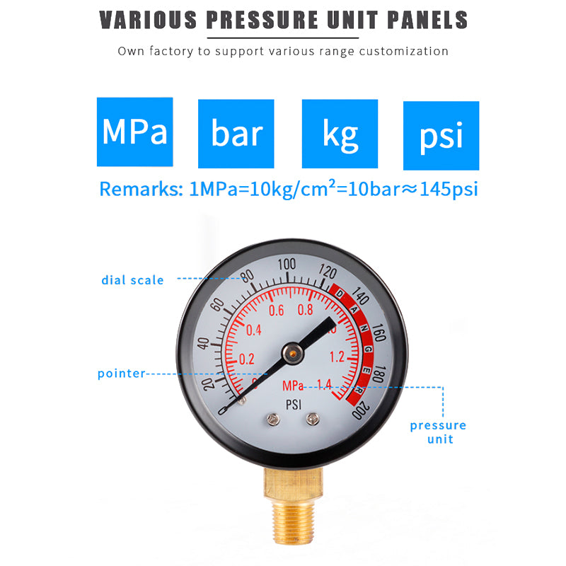 TS-Y50-1.4mpa Dial Dual Scale Water Oil Water Pressure Gauge Stainless Steel Gas Pressure Gauge with Dual Scale TS-Y50-1.4mpa Dial Dual Scale Water Oil Water Pressure Gauge Stainless Steel Gas Pressure Gauge with Dual Scale